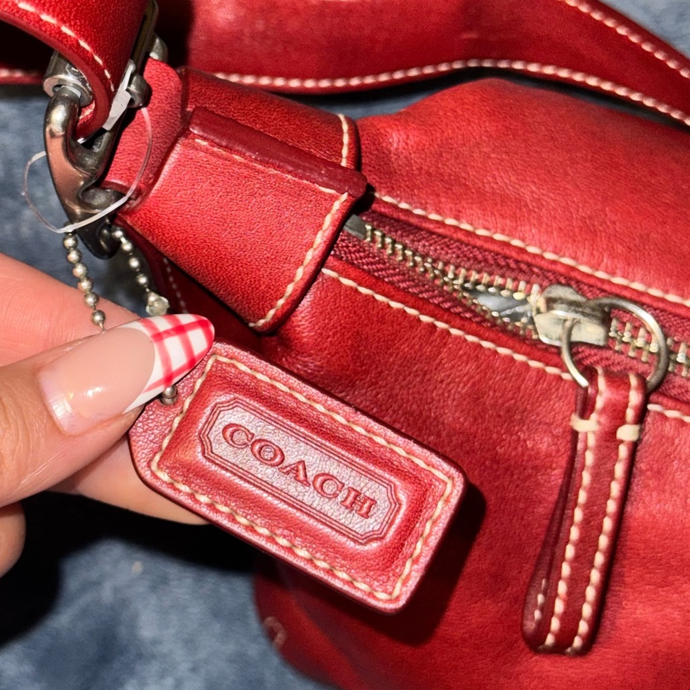 Coach Red Leather Shoulder Bag with Contrast Stitching